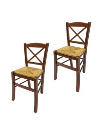 MOBILI 2G - SET 2 SEDIE CROCE LEGNO/PAGLIA TINTA NOCE VISTA FRONTALE