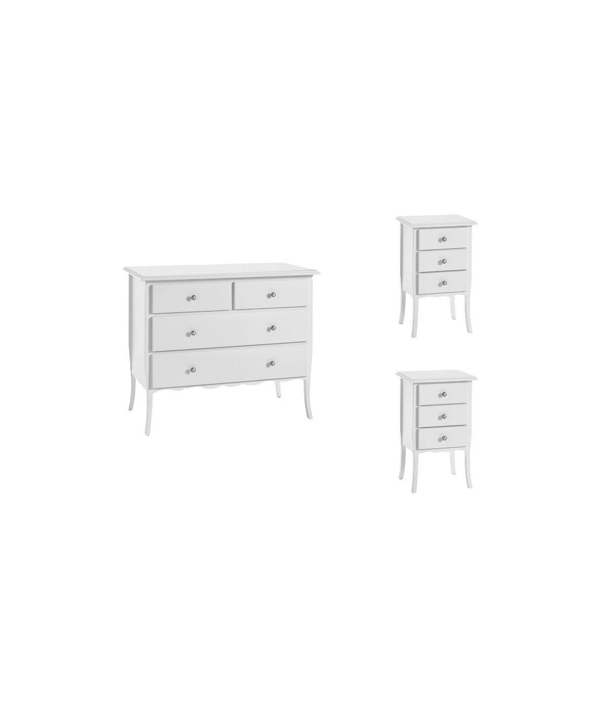 MOBILI 2G - Gruppo 1 Cassettiera 2 Comodini shabby bianco opaco vista frontale