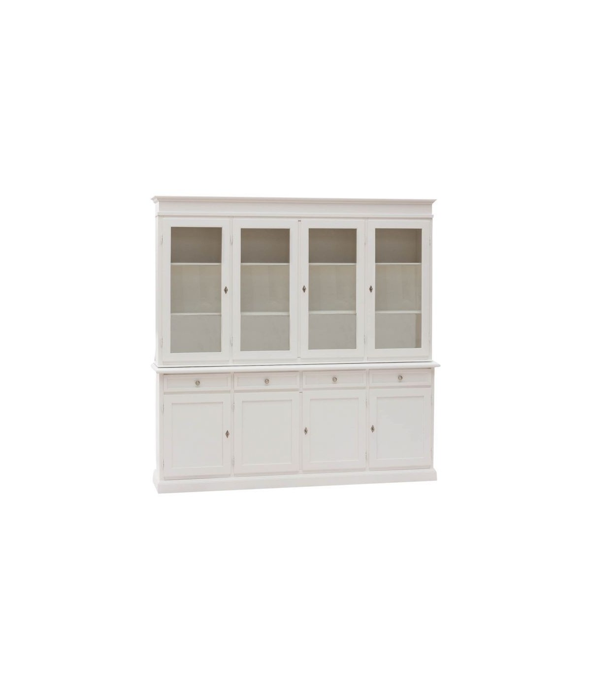 CRISTALLIERA CLASSICA 4 PORTE IN LEGNO SHABBY BIANCO 205X42X205 vista frontale