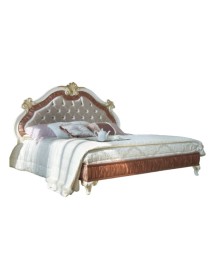 MOBILI 2G - Letto matrimoniale Classico veneziano Legno Bianco Argento oro 184x210 vista frontale