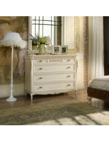 MOBILI 2G - Gruppo 1 comò 2 comodini veneziano legno bianco intagli argento oro vista frontale