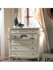 MOBILI 2G - Gruppo 1 comò 2 comodini veneziano legno bianco intagli argento oro vista frontale aperto