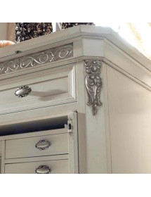 MOBILI 2G - Gruppo 1 comò 2 comodini veneziano legno bianco intagli argento oro vista frontale aperto