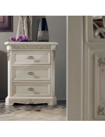 MOBILI 2G - Gruppo 1 comò 2 comodini veneziano legno bianco intagli argento oro vista frontale