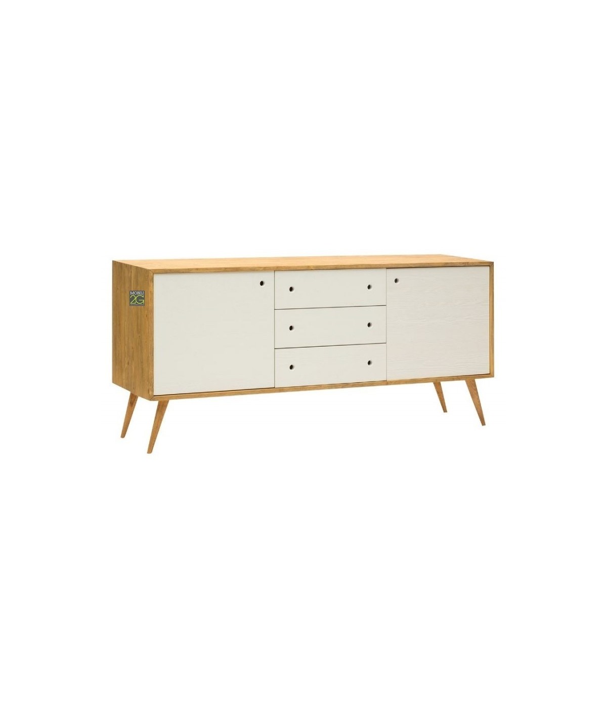 MOBILI 2G - MADIA CREDENZA ABETE SPAZZOLATO NATURALE/ BIANCO 185X50X84