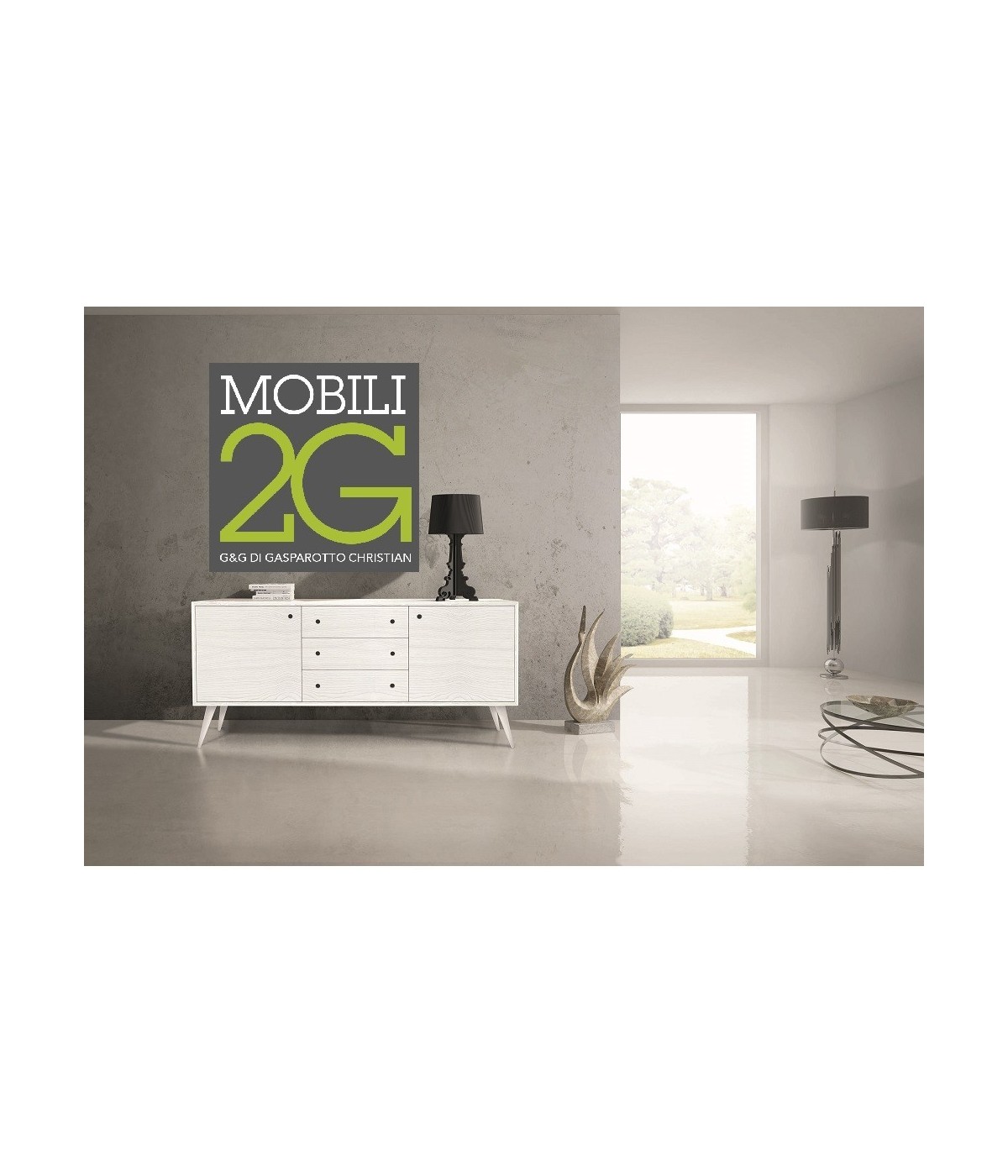 MOBILI 2G - MADIA CREDENZA ABETE SPAZZOLATO BIANCO 185X50X84