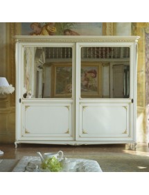 MOBILI 2G - Armadio classico 2 porte scorrevoli Legno bianco argento oro 290x68x254 vista frontale