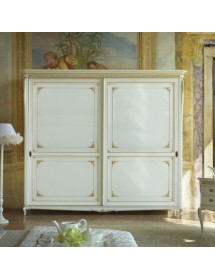 MOBILI 2G - Armadio classico 2 porte scorrevoli Legno bianco argento oro 290x68x254 vista frontale
