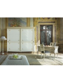 MOBILI 2G - Armadio classico 2 porte scorrevoli Legno bianco argento oro 290x68x254 vista frontale