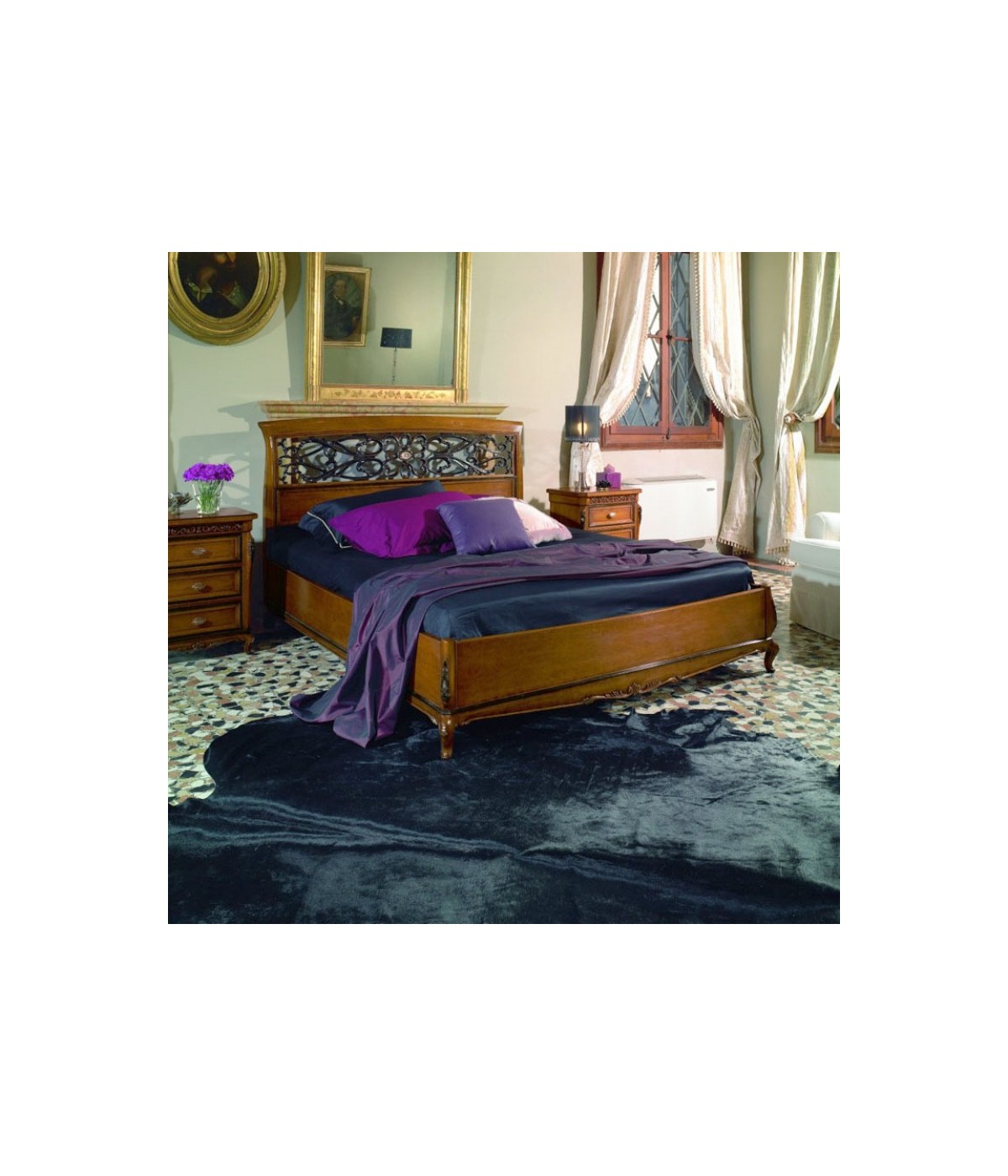 MOBILI 2G - Letto matrimoniale in Legno Classico veneziano 175x215 ISTA FRONTALE