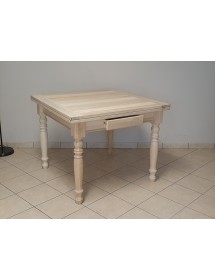 MOBILI 2G - Tavolo quadrato Allungabile a libro In Legno massello grezzo 100x100x80 vista frontale
