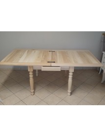 MOBILI 2G - Tavolo quadrato Allungabile a libro In Legno massello grezzo 100x100x80 vista frontale aperto