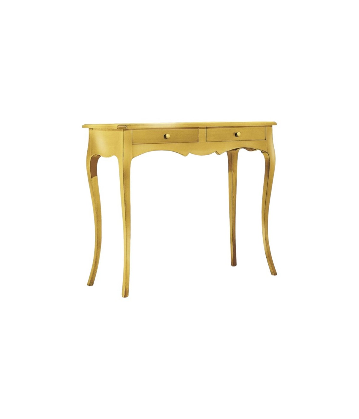 MOBILI 2G - Consolle classica 2 cassetti legno foglia oro 96x41x80 vista frontale