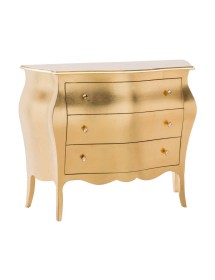 MOBILI 2G - Comò bombato legno foglia oro pomolo swarovski 116x45x85 vista frontale