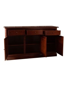 MOBILI 2G - Madia credenza 3 porte massello pino rustica tinta noce 147X45X85 vista frontale aperta