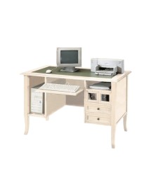 MOBILI 2G - SCRIVANIA IN LEGNO AVORIO PATINATO INSERTO PELLE L.130 P.74 H.83 vista frontale