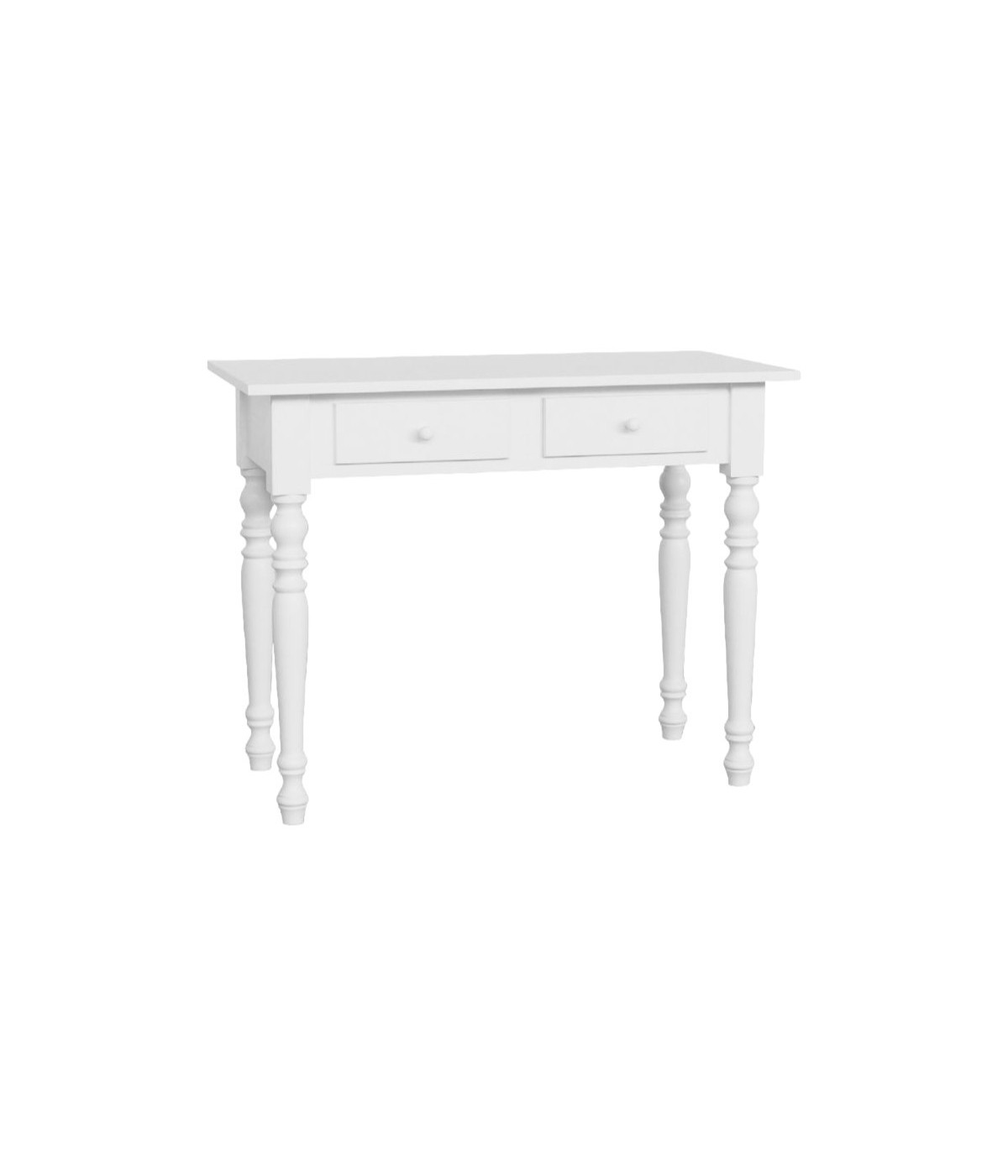 MOBILI 2G - Scrivania 2 cassetti bianco shabby tornita 105x55x78 vista frontale