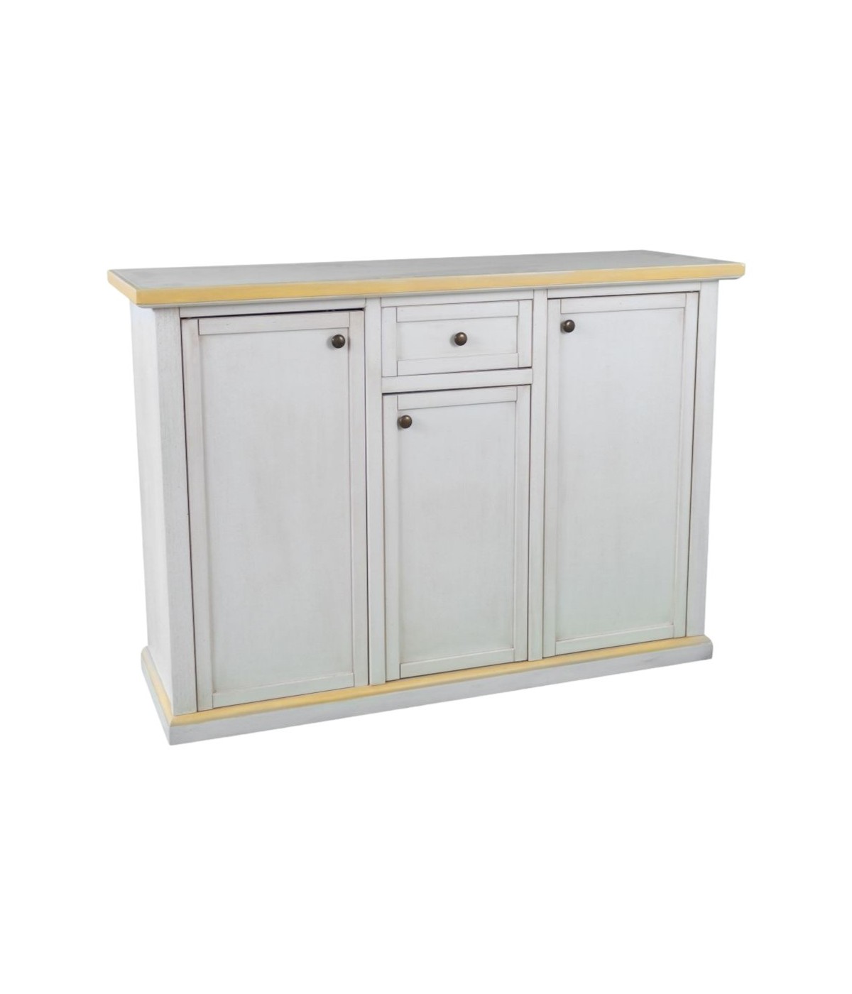 MOBILI 2G - Credenza 3 porte 1 cassetto bianco anticato filo ocra 120x39x85 VISTA FRONTALE