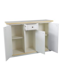 MOBILI 2G - Credenza 3 porte 1 cassetto bianco anticato filo ocra 120x39x85 VISTA FRONTALE APERTA
