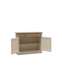 MOBILI 2G - Credenza 2 Ante 2 cassetti shabby bianco naturale Legno 105X42X85 VISTA FRONTALE APERTA