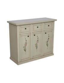 MOBILI 2G - Credenza 3 porte 3 cassetti shabby avorio anticato decori 100x39x85 VISTA FRONTALE