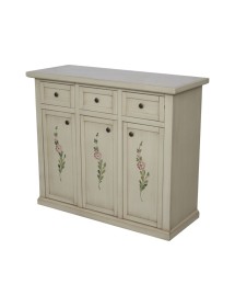 MOBILI 2G - Credenza 3 porte 3 cassetti shabby avorio anticato decori 100x39x85 VISTA FRONTALE