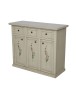 MOBILI 2G - Credenza 3 porte 3 cassetti shabby avorio anticato decori 100x39x85 VISTA FRONTALE
