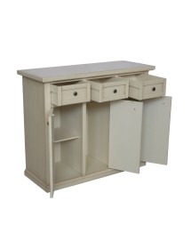MOBILI 2G - Credenza 3 porte 3 cassetti shabby avorio anticato decori 100x39x85 VISTA FRONTALE APERTO