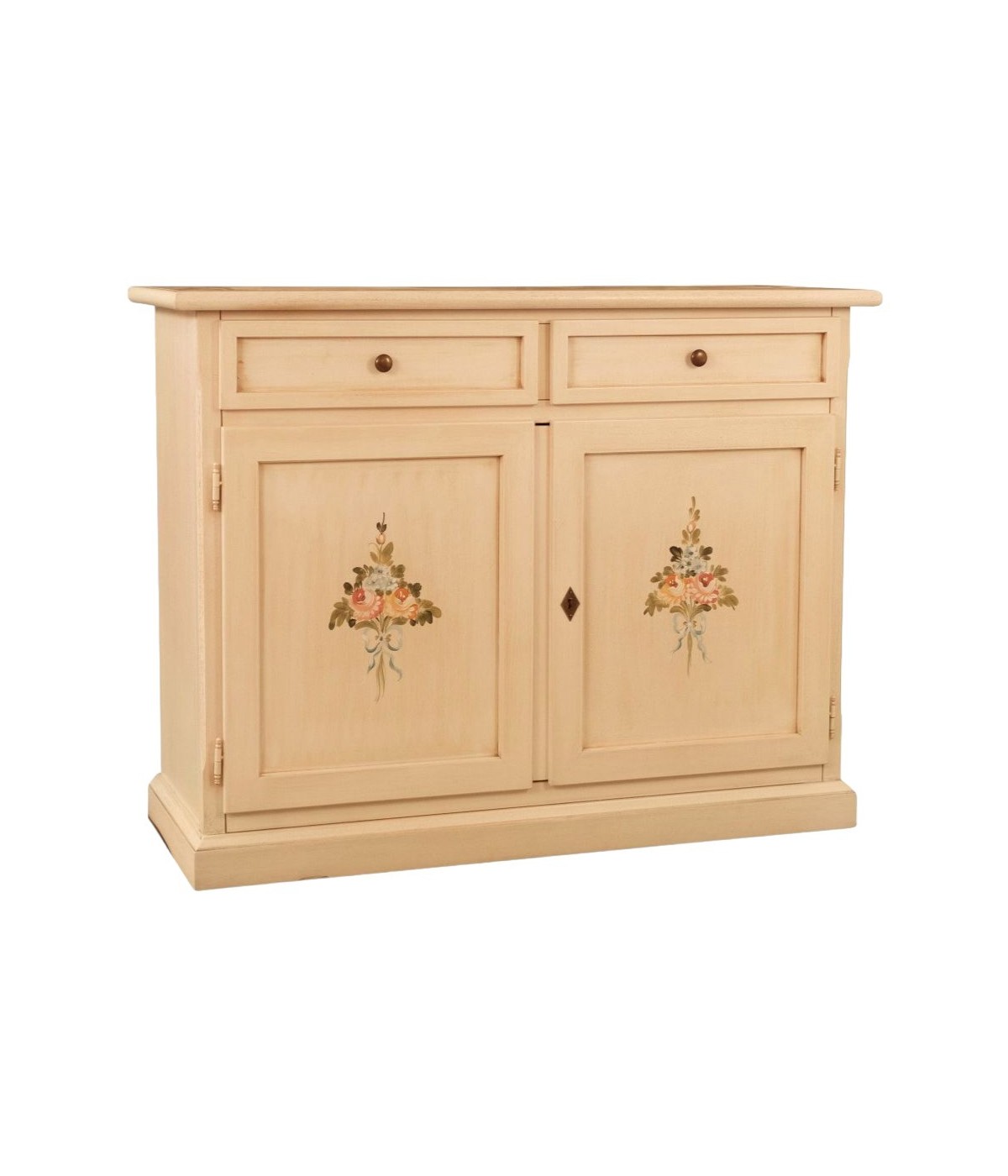 MOBILI 2G - Credenza 2 Ante legno avorio anticato decorata 105X42X85 VISTA FRONTALE