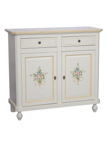 MOBILI 2G - Credenza 2 Ante Legno Bianca Decorata filo arancione 104X43X98 VISTA FRONTALE