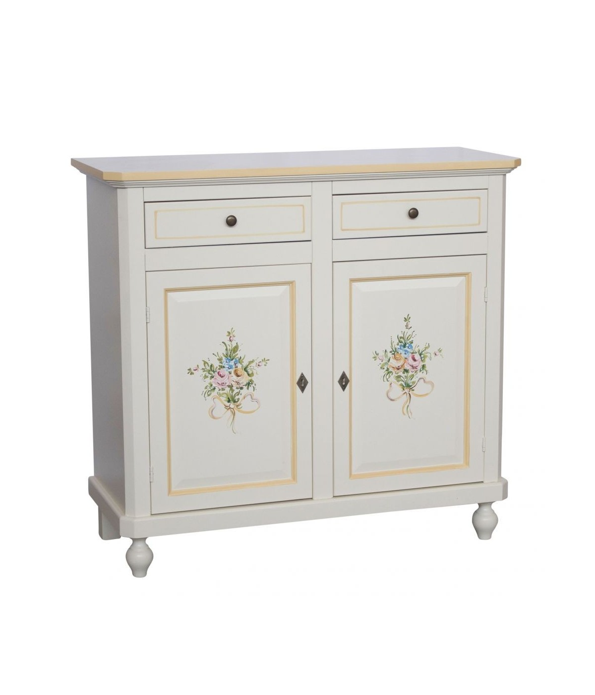 MOBILI 2G - Credenza 2 Ante Legno Bianca Decorata filo arancione 104X43X98 VISTA FRONTALE