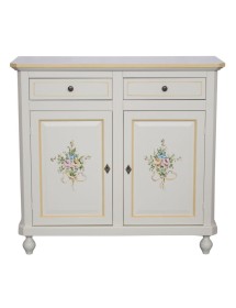 MOBILI 2G - Credenza 2 Ante Legno Bianca Decorata filo arancione 104X43X98 VISTA FRONTALE