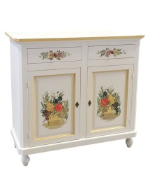 MOBILI 2G - Credenza 2 Ante Legno Bianca Decorata filo ocra 104X43X98 VISTA FRONTALE