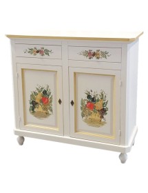 MOBILI 2G - Credenza 2 Ante Legno Bianca Decorata filo ocra 104X43X98 VISTA FRONTALE