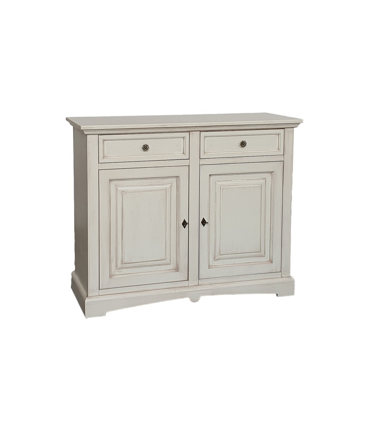 MOBILI 2G - Credenza shabby 2 ante Legno avorio anticato 117X46X96 vista frontale