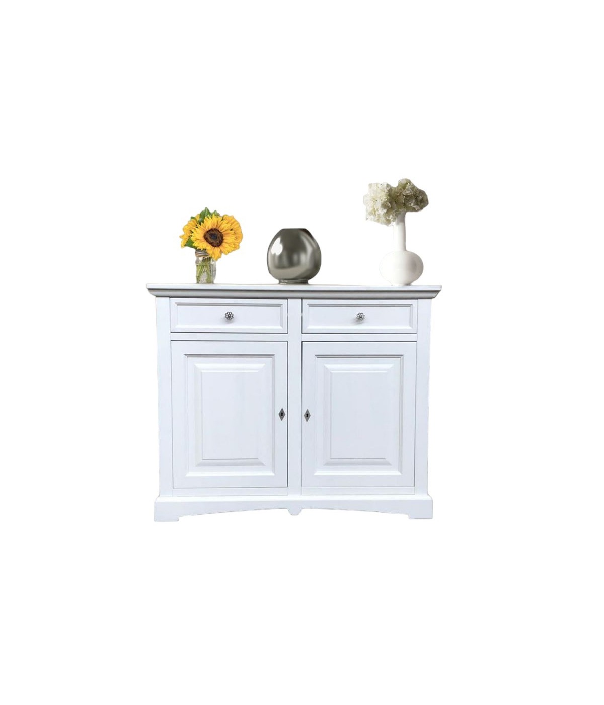 MOBILI 2G - Credenza shabby 2 ante Legno Bianco opaco 117X46X96 vista frontale