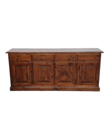 MOBILI 2G - Madia credenza 4 porte massello pino rustica tinta noce 195X42X85 vista frontale
