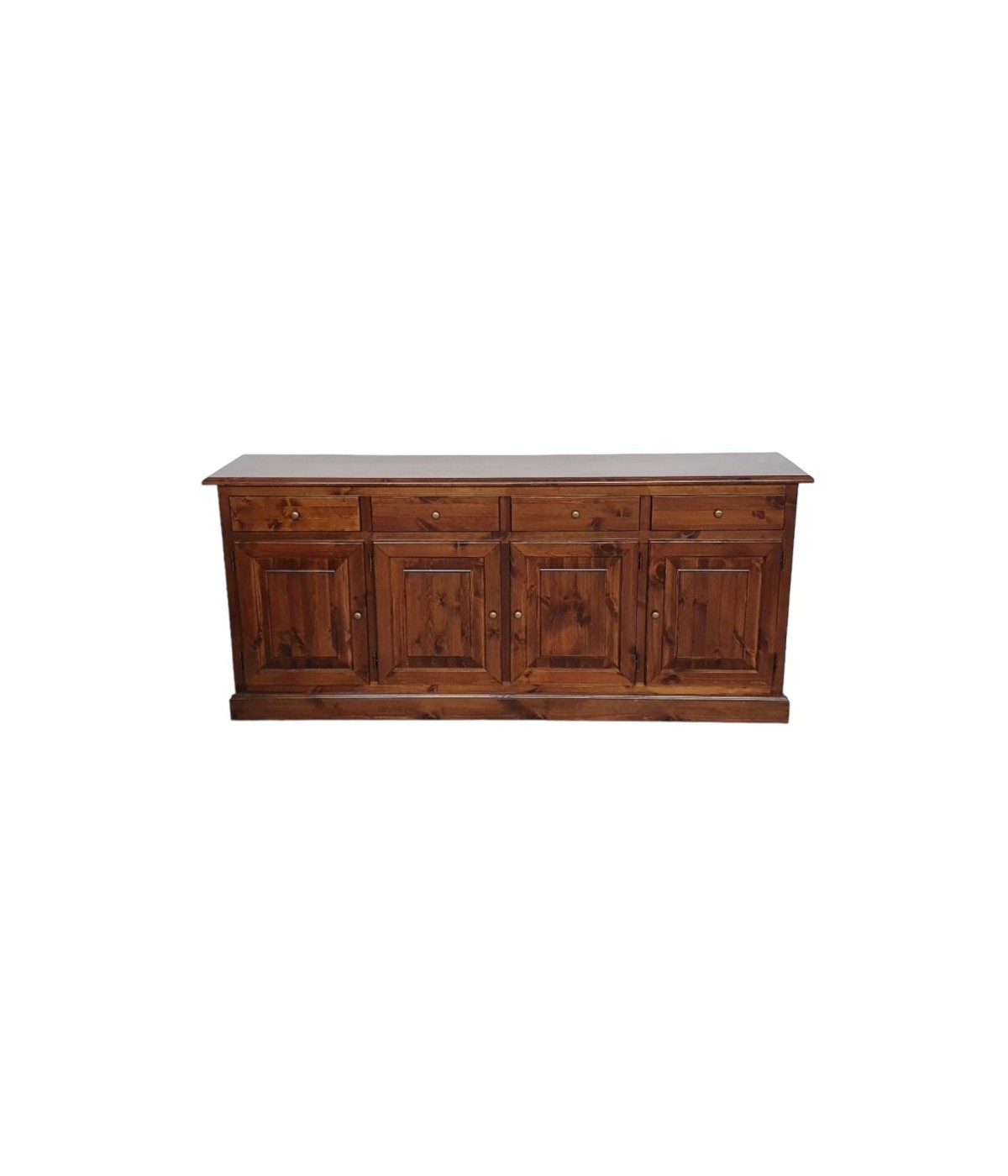 MOBILI 2G - Madia credenza 4 porte massello pino rustica tinta noce 195X42X85 vista frontale