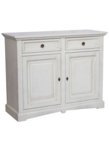 MOBILI 2G - Credenza shabby 2 ante Legno bianco anticato 117X46X96 vista frontale