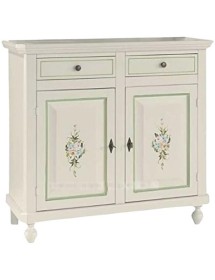 MOBILI 2G - MADIA CREDENZA 2 ANTE NAPOLETANA BIANCO DECORI E PROFILI VERDI  L.104 P.43 H.98 vista frontale