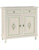 MOBILI 2G - MADIA CREDENZA 2 ANTE NAPOLETANA BIANCO DECORI E PROFILI VERDI  L.104 P.43 H.98 vista frontale