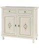 MOBILI 2G - MADIA CREDENZA 2 ANTE NAPOLETANA BIANCO DECORI E PROFILI VERDI  L.104 P.43 H.98 vista frontale