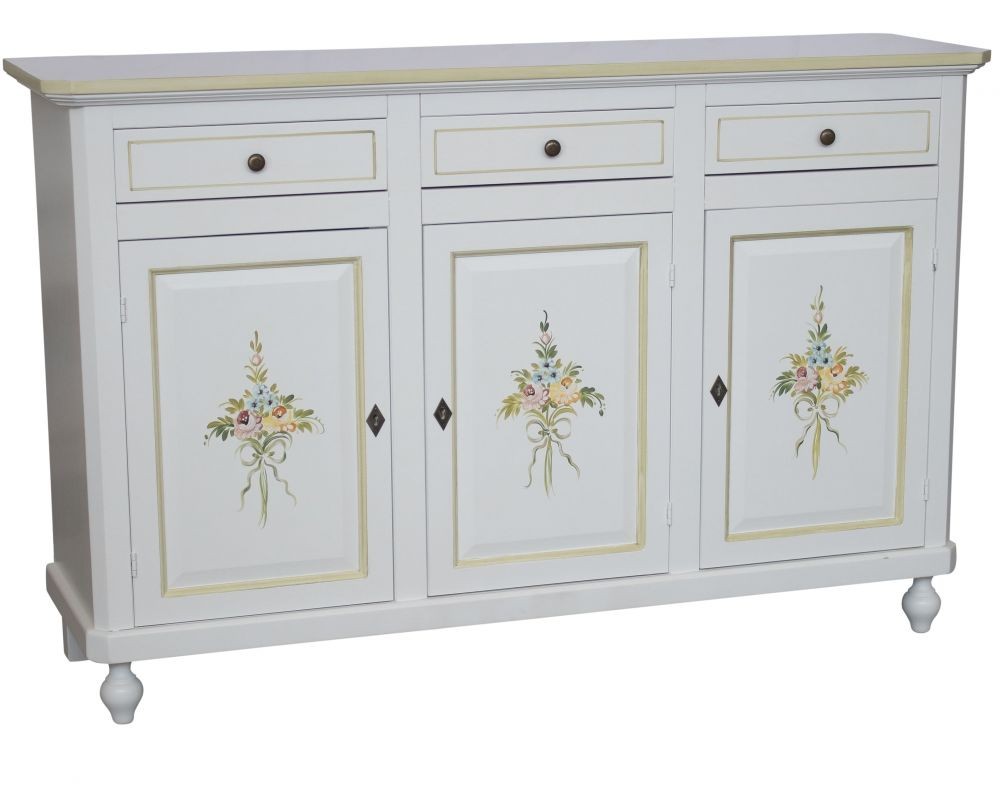 credenza 3 ante legno bianca decorata filo verde 150x45x98 - Mobili 2G