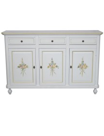 MOBILI 2G -  Credenza 2 Ante Legno Bianca Decorata Filo verde 150x43x98 VISTA FRONTALE