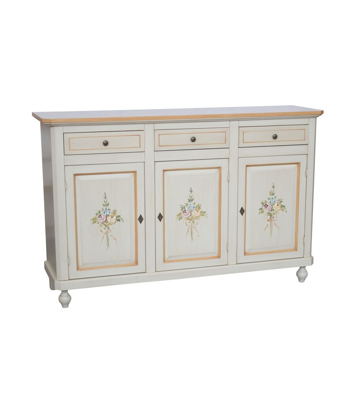 MOBILI 2G -  Credenza 2 Ante Legno Bianca Decorata Filo arancione 150x43x98 VISTA FRONTALE