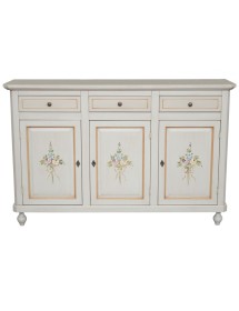 MOBILI 2G -  Credenza 2 Ante Legno Bianca Decorata Filo arancione 150x43x98 VISTA FRONTALE