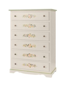 MOBILI 2G - Cassettiera 6 cassetti legno shabby bianco decori 97x49X140 VISTA FRONTALE