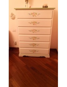 MOBILI 2G - Cassettiera 6 cassetti legno shabby bianco decori 97x49X140 VISTA FRONTALE