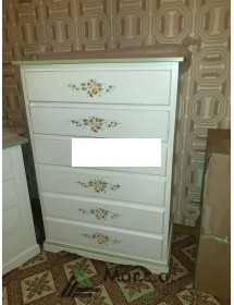 MOBILI 2G - Cassettiera 6 cassetti legno shabby bianco decori 97x49X140 VISTA FRONTALE