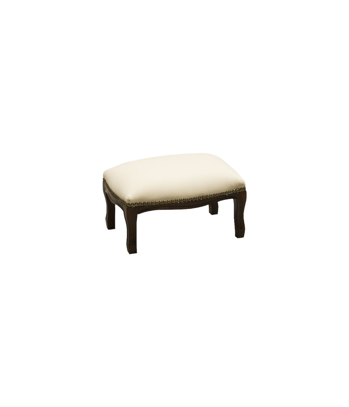 MOBILI 2G - Poggiapiedi imbottito ecopelle beige legno noce scuro 30x20x10 vista frontale